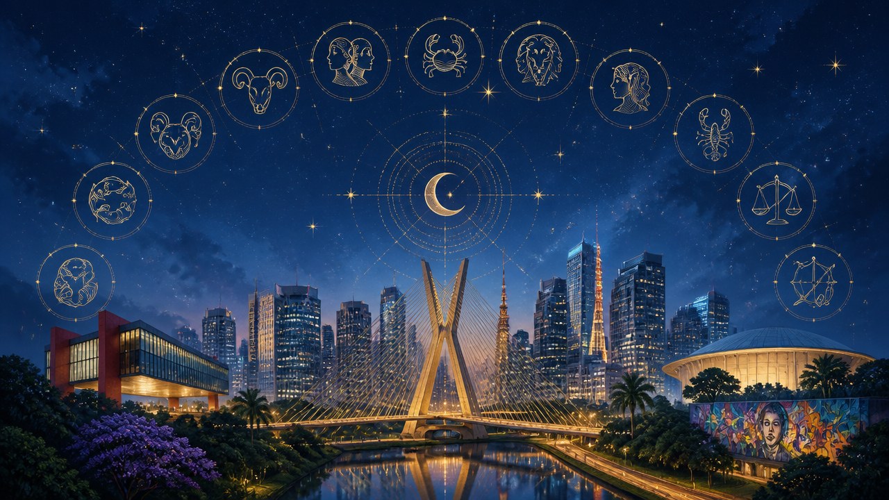 Arte editorial mística sobre Os locais de São Paulo para cada signo turistar
