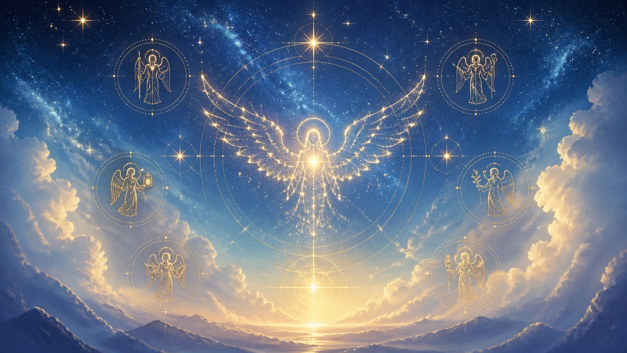 Arte editorial mística sobre Quem são os anjos de luz?