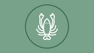 Um ícone com a imagem do signo de Câncer está no centro da imagem. Há um fundo verde.