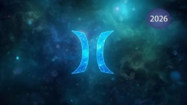 Glifo do signo de peixes com o ano de 2026 acoplado a imagem, no canto superior direito.