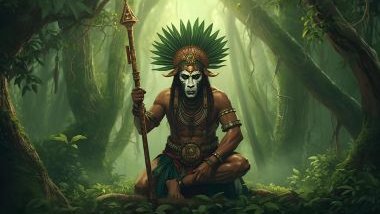 Imagem do orixá oxóssi, o grande caçador, guardião das matas, senhor da fartura e mestre da sabedoria da observação.