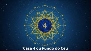 Imagem de uma mandala astrológica com o número 4 ao centro, representando a casa 4 ou o Fundo do Céu no mapa astral.