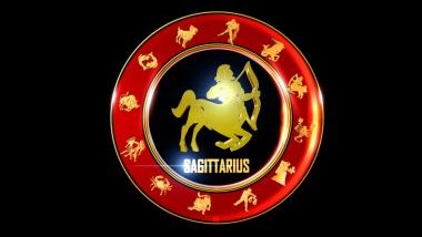 Imagem do glifo do signo de sagitário na cor dourada.