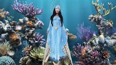 Imagem de Iemanjá dentro do fundo do mar.