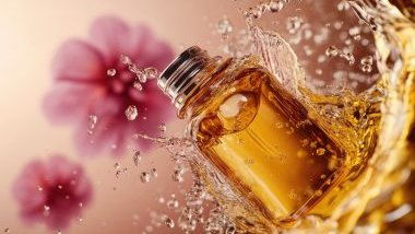 Imagem de uma essência floral em um vidro pequeno.