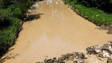 Imagem de um rio sujo e poluído. Água insalubre e imprópria para consumo.
