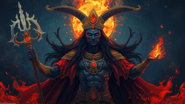 Imagem do orixá ogum que é representado por: coragem, determinação e uma força vibrante que impulsiona a ação e a superação. É representado pelas cores azul-escuro e vermelho, símbolos da bravura, da vitalidade e da energia do combate justo.