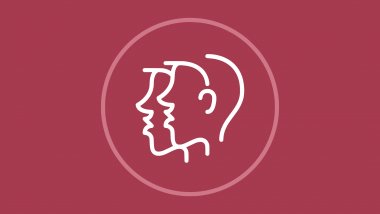 Um ícone com a imagem do signo de Gêmeos está no centro da imagem. Há um fundo rosa.