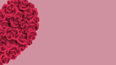 Imagem de fundo rosa claro e em destaque metade de um coração rosa escuro feito de flores rosas, simbolizando o dia dos namorados.