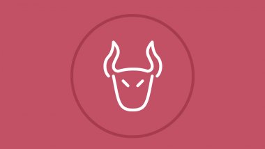 Um ícone com a imagem do signo de Touro está no centro da imagem. Há um fundo rosa.