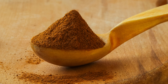 Canela em pó em uma colher