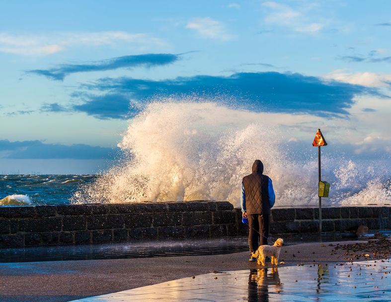 Homem vendo onda gigante