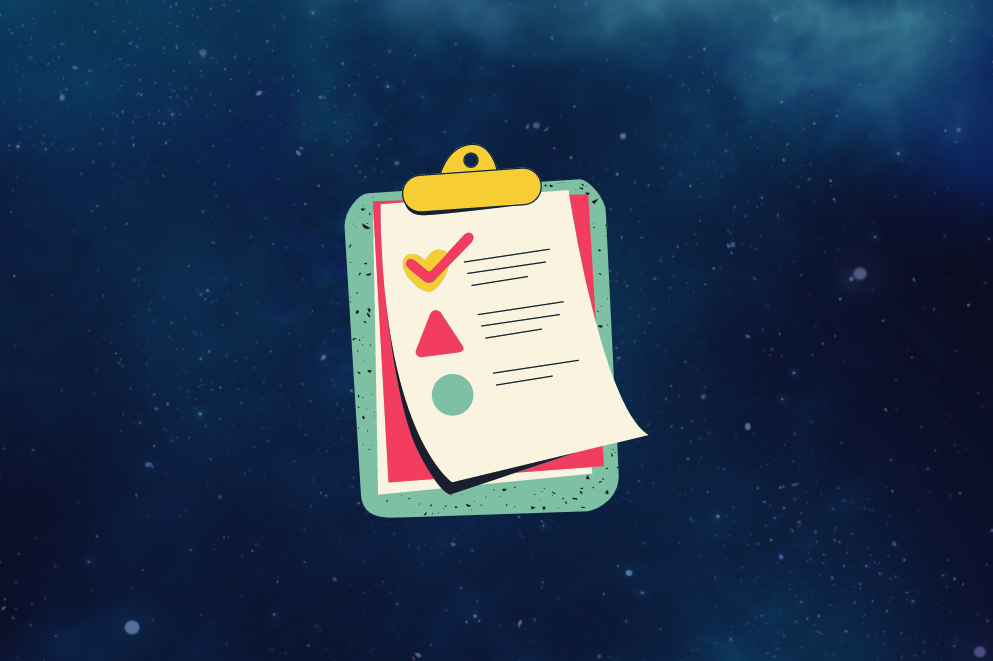 Ilustração de um bloco de notas sobre o céu estrelado