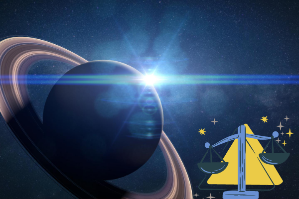 Ilustração do planeta saturno com o signo de Libra