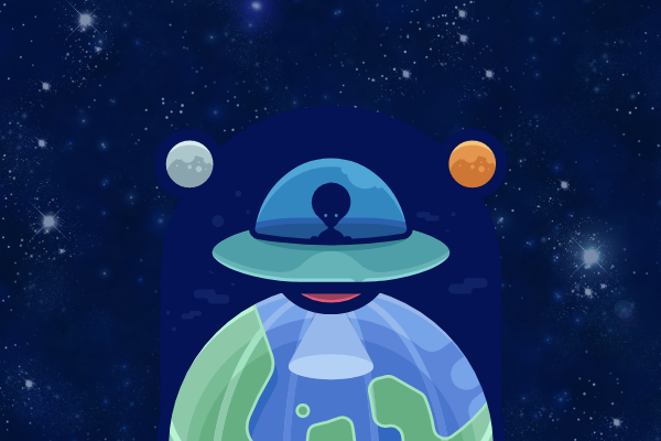 Ilustração de óvni na nave espacial chegando no planeta Terra