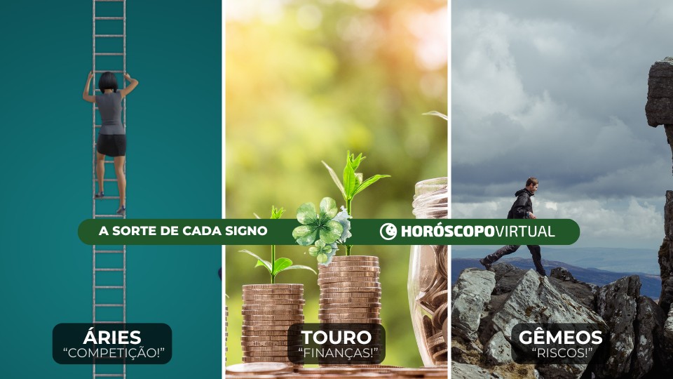 Imagem de três fotos de pessoas comuns e dinheiro trazendo o conceito da sorte dos signos de áries, touro e gêmeos.