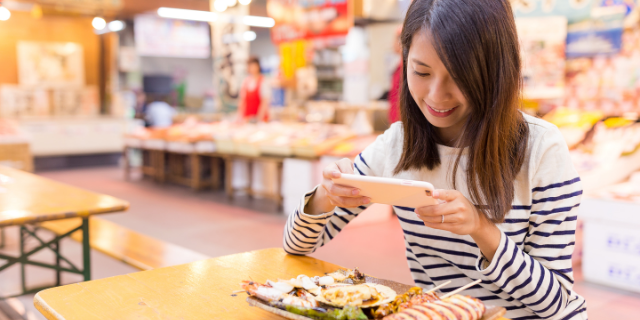 Mulher tirando foto de comida