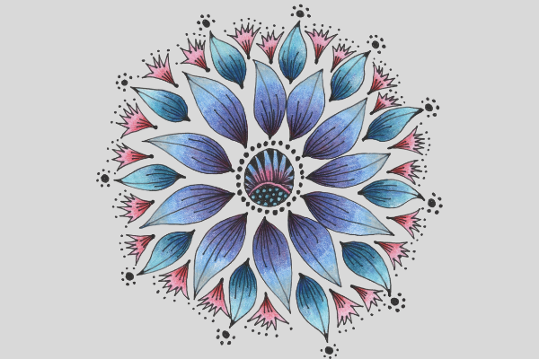Mandala azul e rosa.