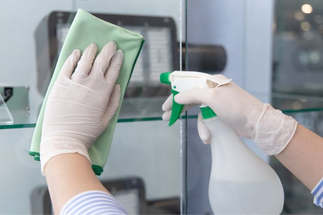 Imagem de uma pessoa limpando um vidro