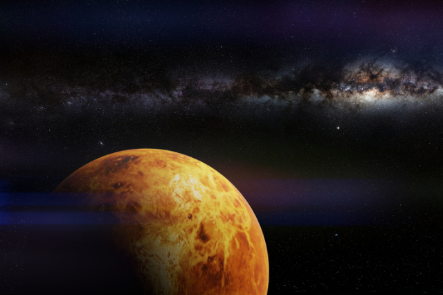 Planeta Vênus no canto inferior esquerdo do espaço