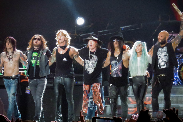 Imagem da banda GunsRoses em um palco