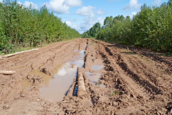 Estrada de terra com lama