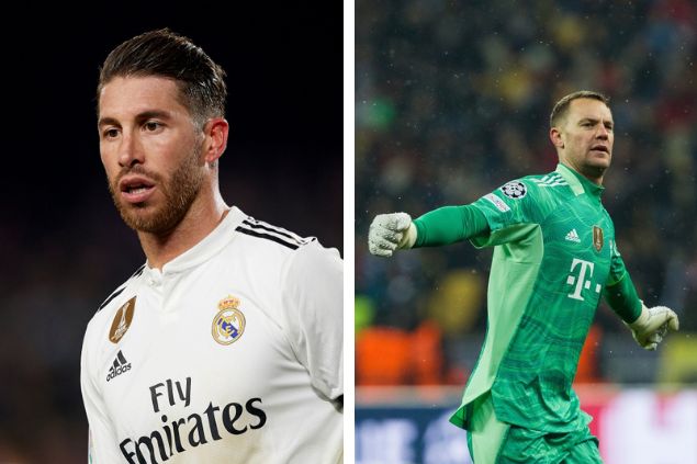 Imagem em  gride do jogador Sergio Ramos e do goleiro Manuel Neuer