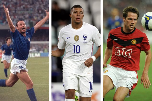 Imagem em gride de Salvatore Schillaci, Kylian Mbappé e Michael Owen