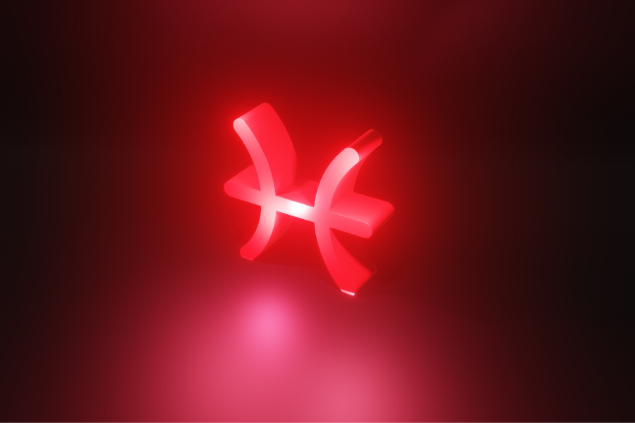 Símbolo 3D de peixes em vermelho