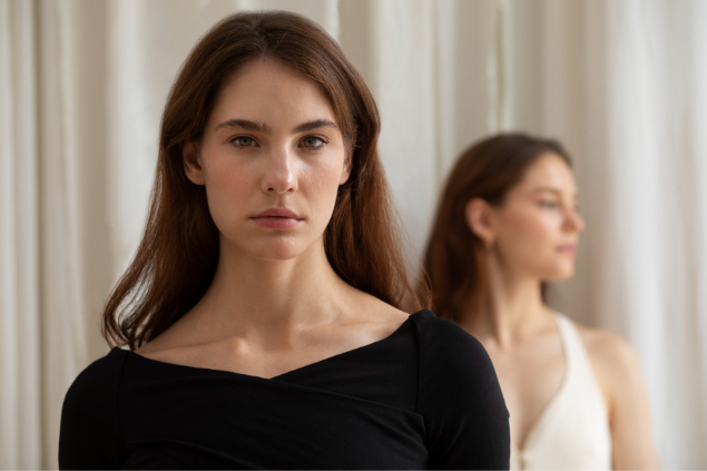 Duas mulheres com feição séria