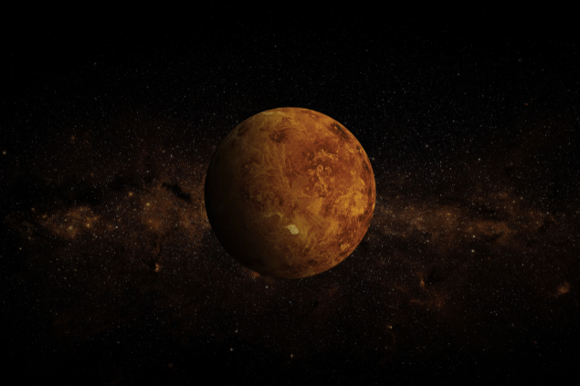 Imagem do planeta Vênus e, ao fundo, há o universo.