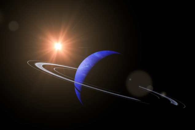 Imagem do planeta Netuno e, ao fundo, há o universo.