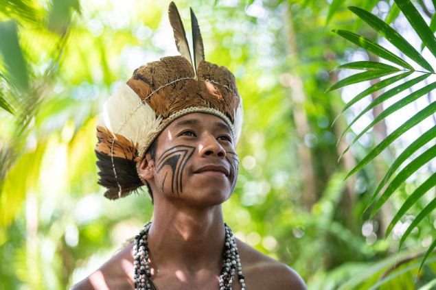 Imagem de um homem índigena em uma mata, simbolizando o caboclo Zé Pereira da Umbanda.