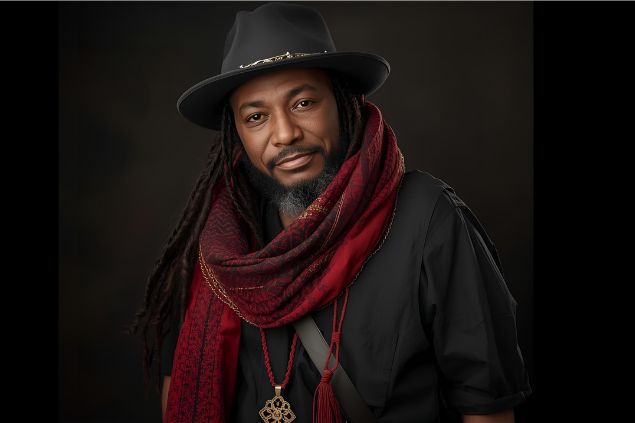 Imagem do malandro Zé Pretinho da umbanda. Ele usa roupas simples, escuras ou em tons de preto, vermelho e dourado, simbolizando força espiritual e ligação com a malandragem. Frequentemente usa chapéu, colete ou lenço, reforçando sua identidade de malandro protetor.