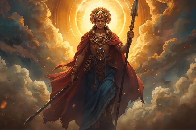 Imagem de Ogum Xoroquê se apresenta com vestes que refletem sua autoridade e força guerreira. Costuma usar roupas vermelhas e azuis, cores que simbolizam coragem, proteção e clareza. Ele carrega espadas, lanças ou outros instrumentos de ferro, representando sua capacidade de remover obstáculos e defender a justiça espiritual.