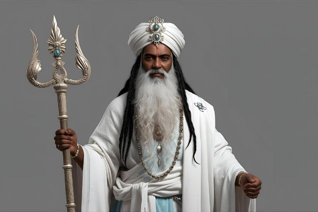 Imagem de Obatalá que é tradicionalmente representado com roupas brancas e, em algumas manifestações, detalhes em azul claro ou prata, transmitindo pureza, fé e proteção espiritual. Seu visual é simples, elegante e sereno, refletindo sua natureza pacífica e elevada. 