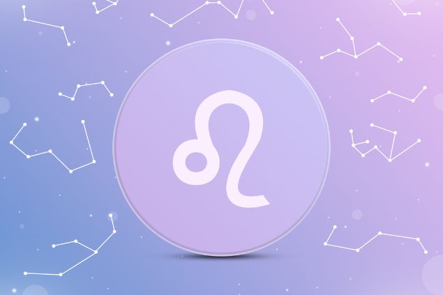 Imagem do logo do signo de leão na cor lilás.