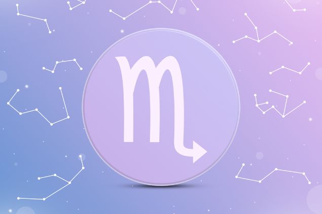 Imagem do logo do signo de escorpião na cor lilás.