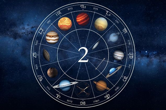 Imagem de uma mandala astrológica com os 10 planetas dentro da casa astrológica 2.