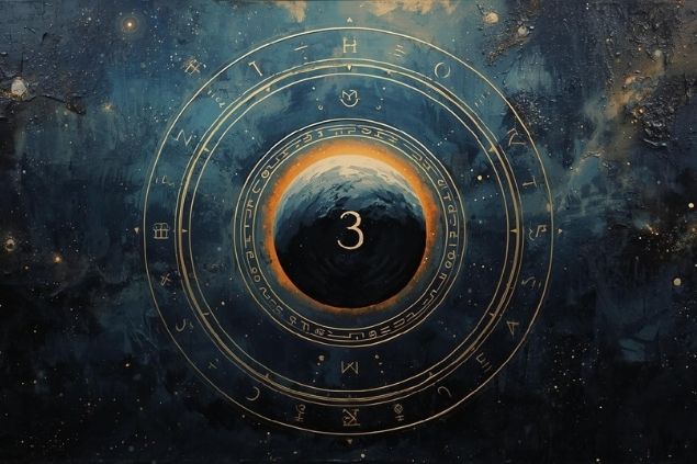 Imagem de Lilith em uma mandala astrológica com o número 3 no centro.