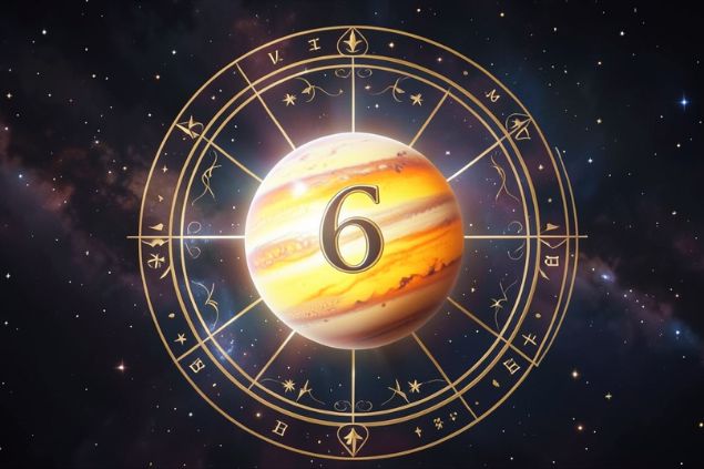 Imagem do Planeta Vênus dentro de uma mandala astrológica com o número 6 no centro.