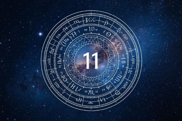 Imagem de Netuno em uma mandala astrológica com o número 11 no centro e ao fundo, o universo.