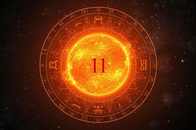 Canva/horoscopovIrtuAl Imagem do Sol em uma mandala astrológica com o número 11 no centro e ao fundo, o universo.