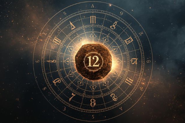 Canva/horoscopovIrtuAl Imagem de Quíron que é um asteroide em uma mandala astrológica com o número 12 no centro.