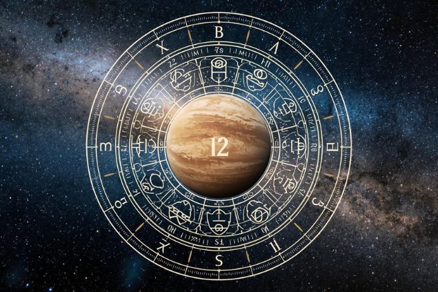 Canva/horoscopovIrtuAl Imagem de Plutão em uma mandala astrológica com o número 12 no centro e ao fundo, o universo.