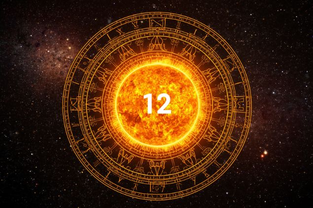 Canva/horoscopovIrtuAl Imagem do Sol dentro de uma mandala astrológica com o número 12 no centro e ao fundo, o universo.