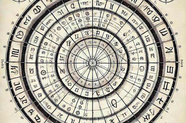 Imagem do mapa astral com as 12 casas zodiacais. Você pode ver a disposição das casas e os signos ao redor, representando o formato tradicional de um mapa natal. 