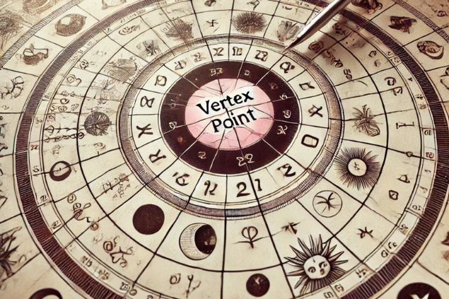 Imagem de um mapa astral com o ponto da vértex em destaque.