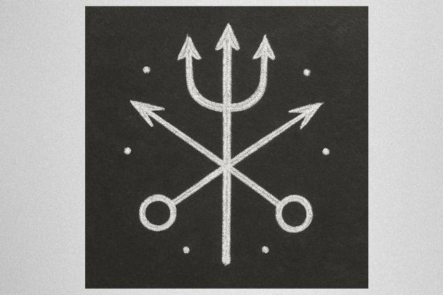 Imagem de fundo cinza e em destaque a imagem do ponto riscado do Exu