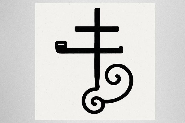 Imagem de fundo cinza e em destaque a imagem do ponto riscado do Preto-Velho Pai João